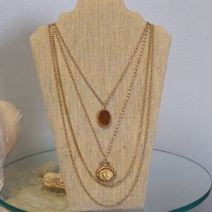 Vintage Goldette Four Strand 2 Pendant Necklace